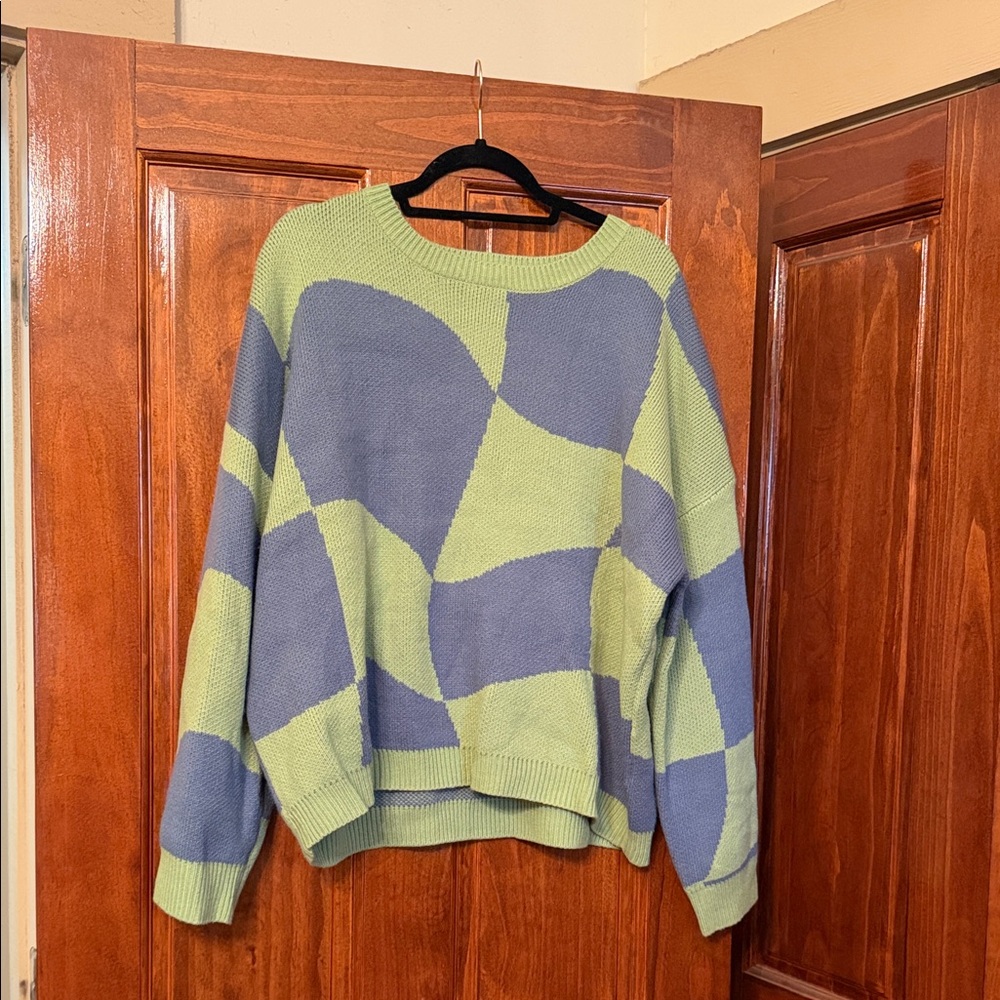 Chic Patchwork Sweater - Mint And Slate - image 1